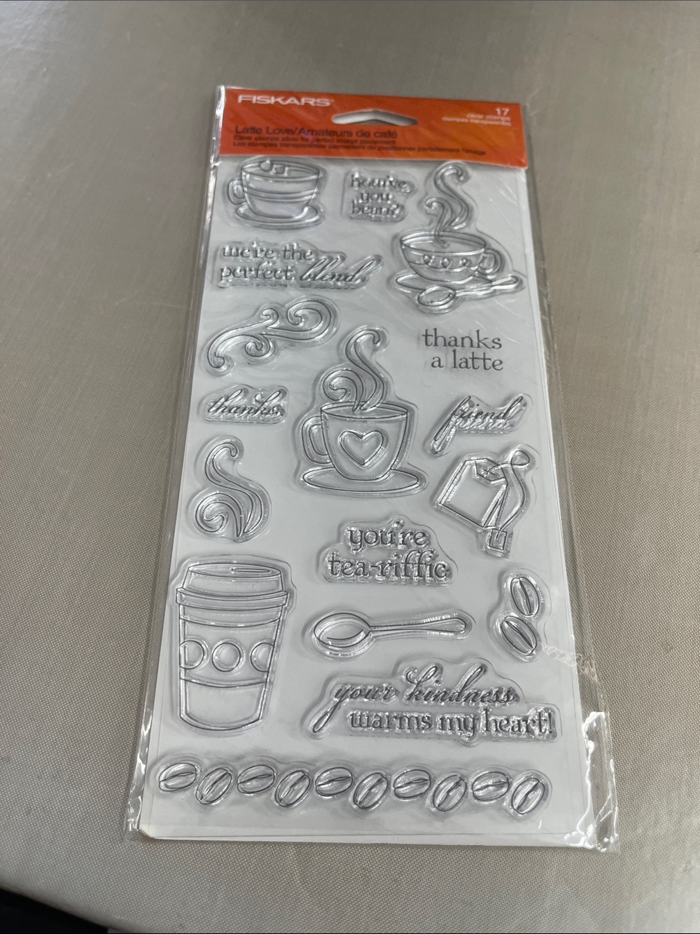 Fiskars Clear Coffee & Tea Craft Stamp Set - White and Orange